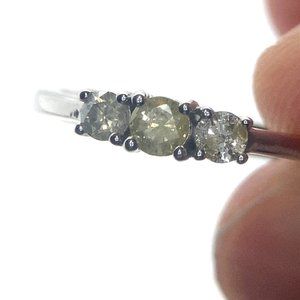 Yellow Diamonds .33ct Solid 14K White Gold Multistone Ring